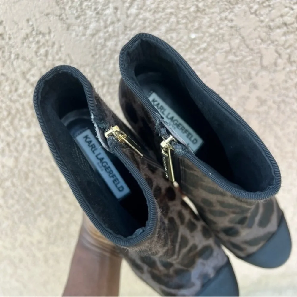 KARL LAGERFELD‎ Lainey Leopard Haircalf Heel Boots Womens 7.5